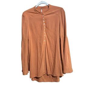 Free People Tunic Top Womens Small Orange Boho Bell Sleeve Sheer Blouse